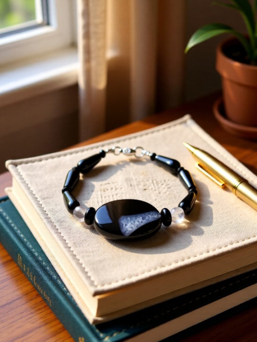 Ancient Wards: Massive Black Agate & Clear Quartz Energy Shield Bracelet